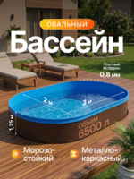 Овальный бассейн 3,0*2,0*1,25м заглубленный, морозостойкий, металлический каркас с плотным вкладышем 900мкр